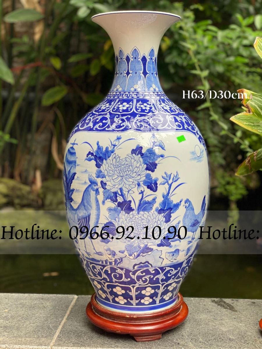 Bình gốm men lam cổ đặc biệt cao 63cm đẹp Bát Tràng