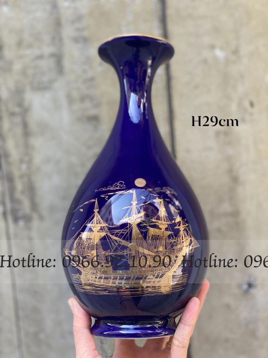 Bình tỳ bà Bát Tràng THUẬN BUỒM XUÔI GIÓ đa sắc H29cm đẹp 