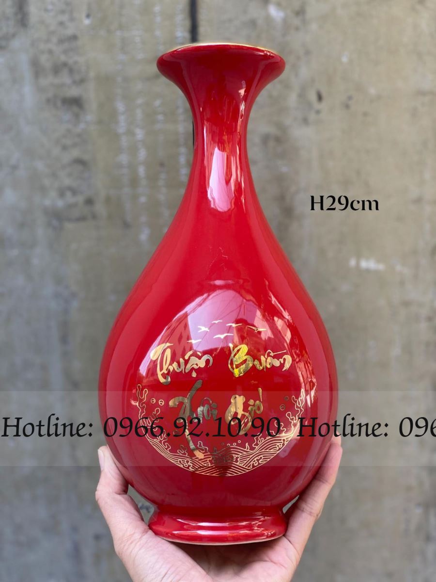 Bình tỳ bà Bát Tràng THUẬN BUỒM XUÔI GIÓ đa sắc H29cm đẹp