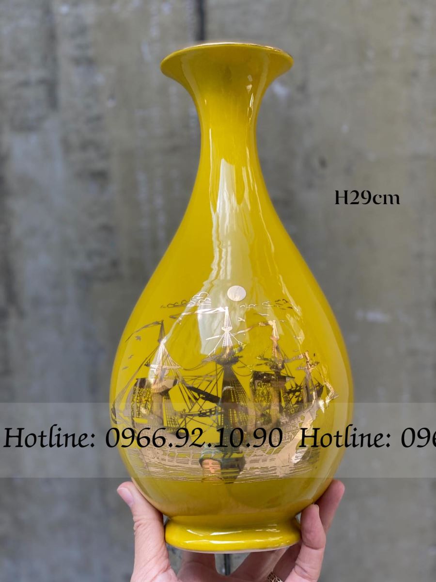 Bình tỳ bà Bát Tràng THUẬN BUỒM XUÔI GIÓ đa sắc H29cm đẹp