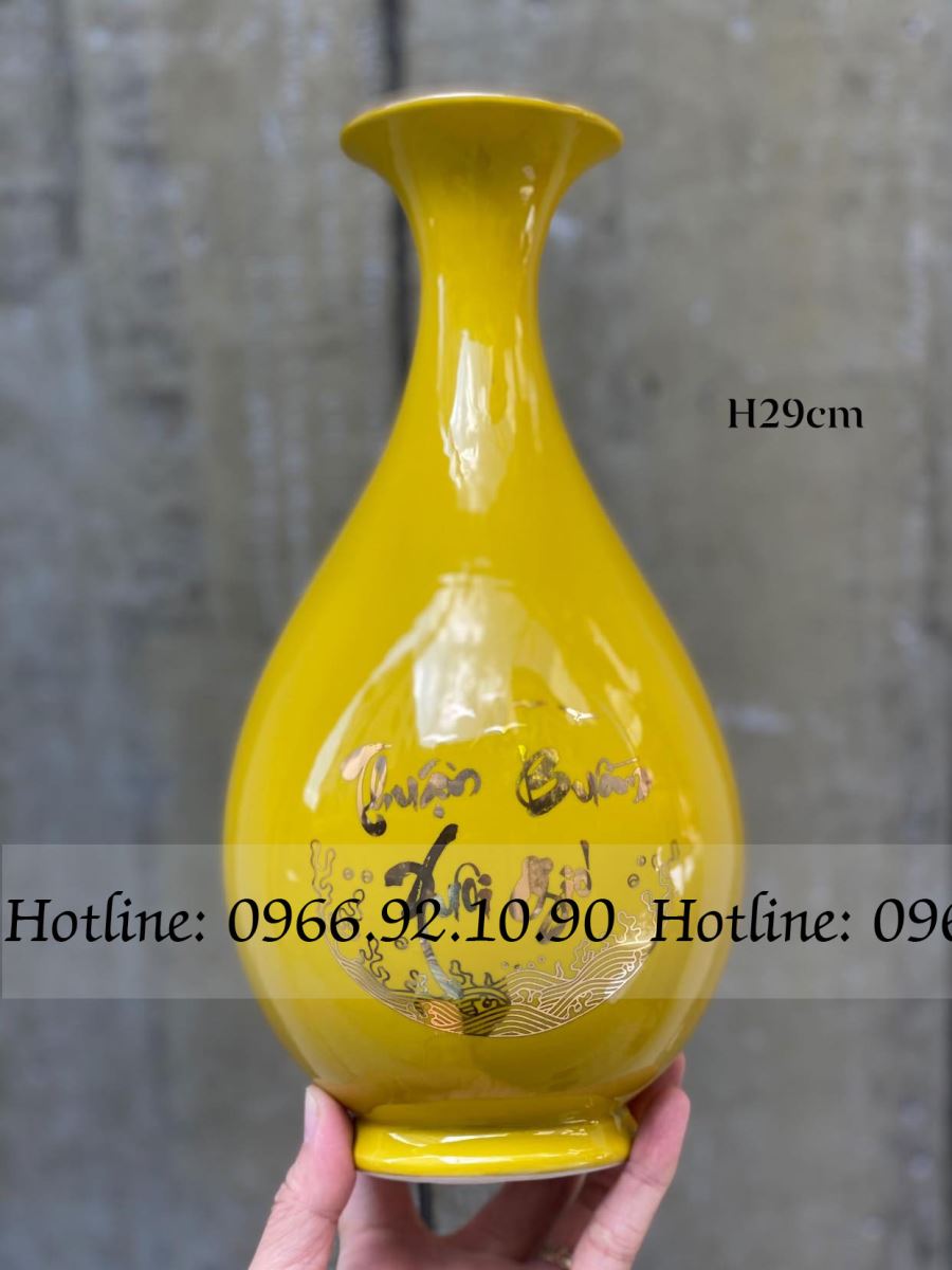 Bình tỳ bà Bát Tràng THUẬN BUỒM XUÔI GIÓ đa sắc H29cm đẹp