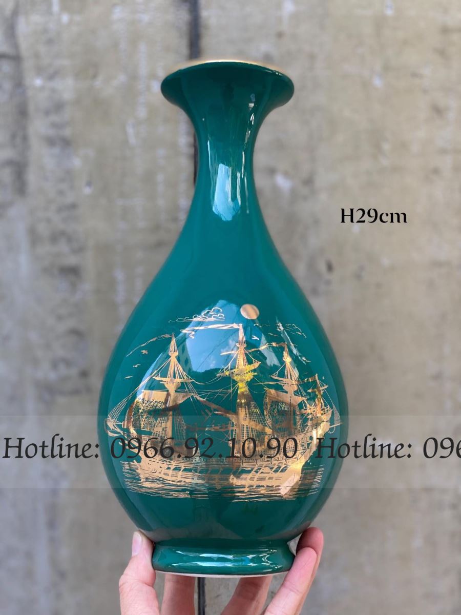 Bình tỳ bà Bát Tràng THUẬN BUỒM XUÔI GIÓ đa sắc H29cm đẹp