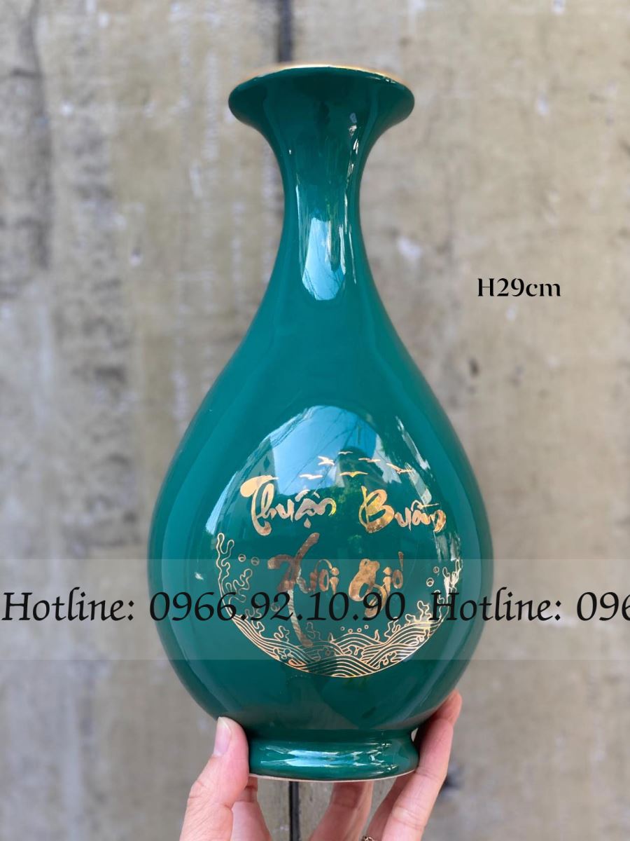 Bình tỳ bà Bát Tràng THUẬN BUỒM XUÔI GIÓ đa sắc H29cm đẹp