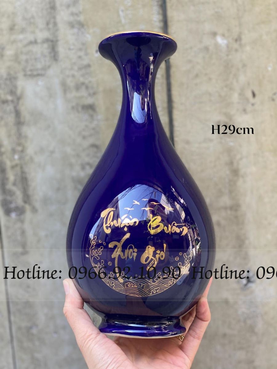 Bình tỳ bà Bát Tràng THUẬN BUỒM XUÔI GIÓ đa sắc H29cm đẹp