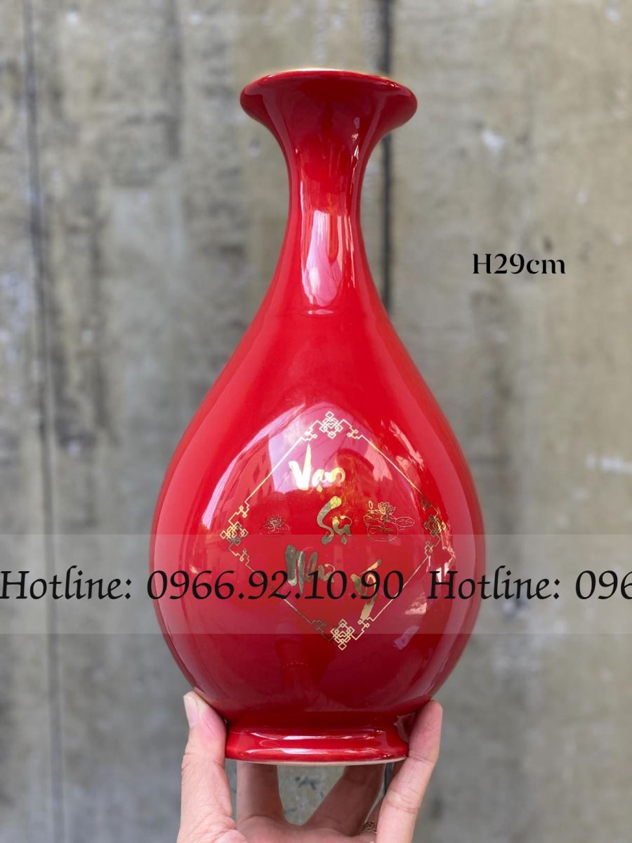 Lọ tỳ bà Sen Cá Bát Tràng H29cm đa sắc họa tiết vàng Kim