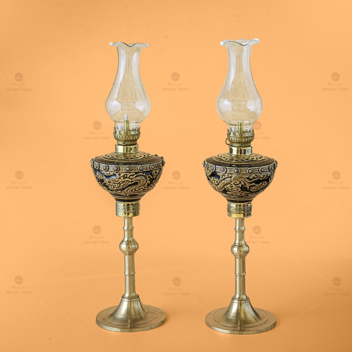 Đèn Dầu Thờ Đồng Đen Khắc Rồng Sang Trọng Bền Đẹp 
