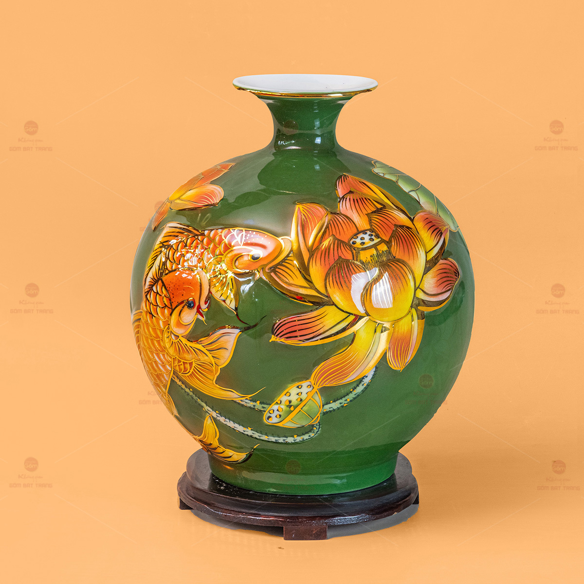 Quả Hút Lộc Niên Niên Gốm Sứ Vẽ Vàng Tặng Phong Thủy Ý Nghĩa 