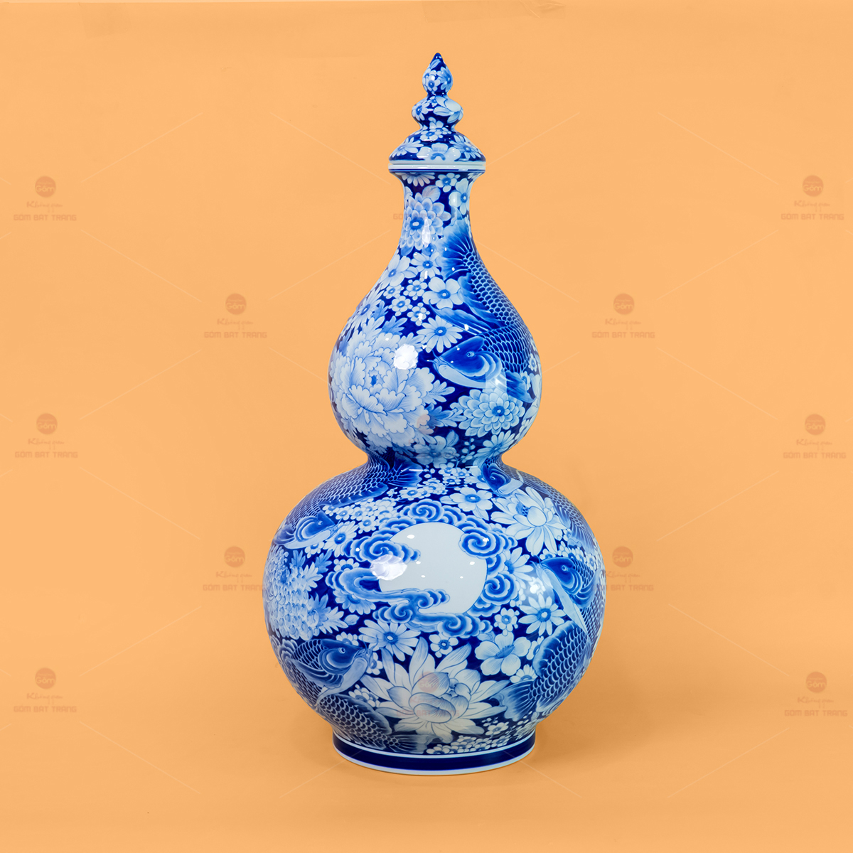 Bình Hồ Lô Gốm Sứ Hoa Ngư Tụ Khánh Lam Sang Trọng Bình An 