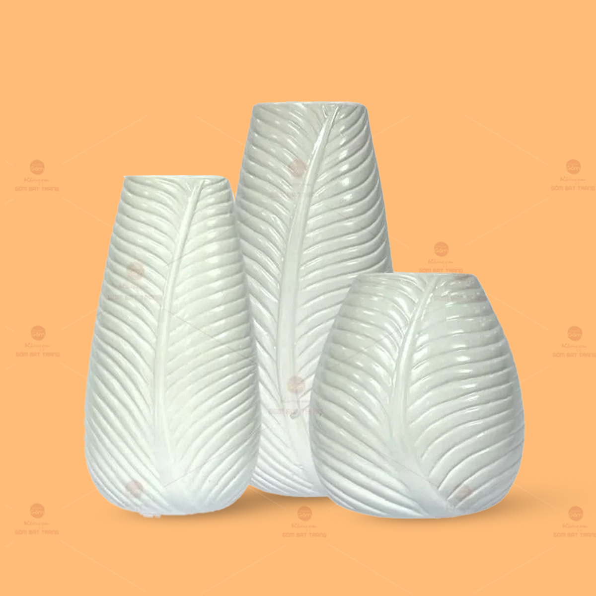 Bộ 3 lọ hoa gốm sứ Bát Tràng trắng đẹp, quà tặng ý nghĩa 
