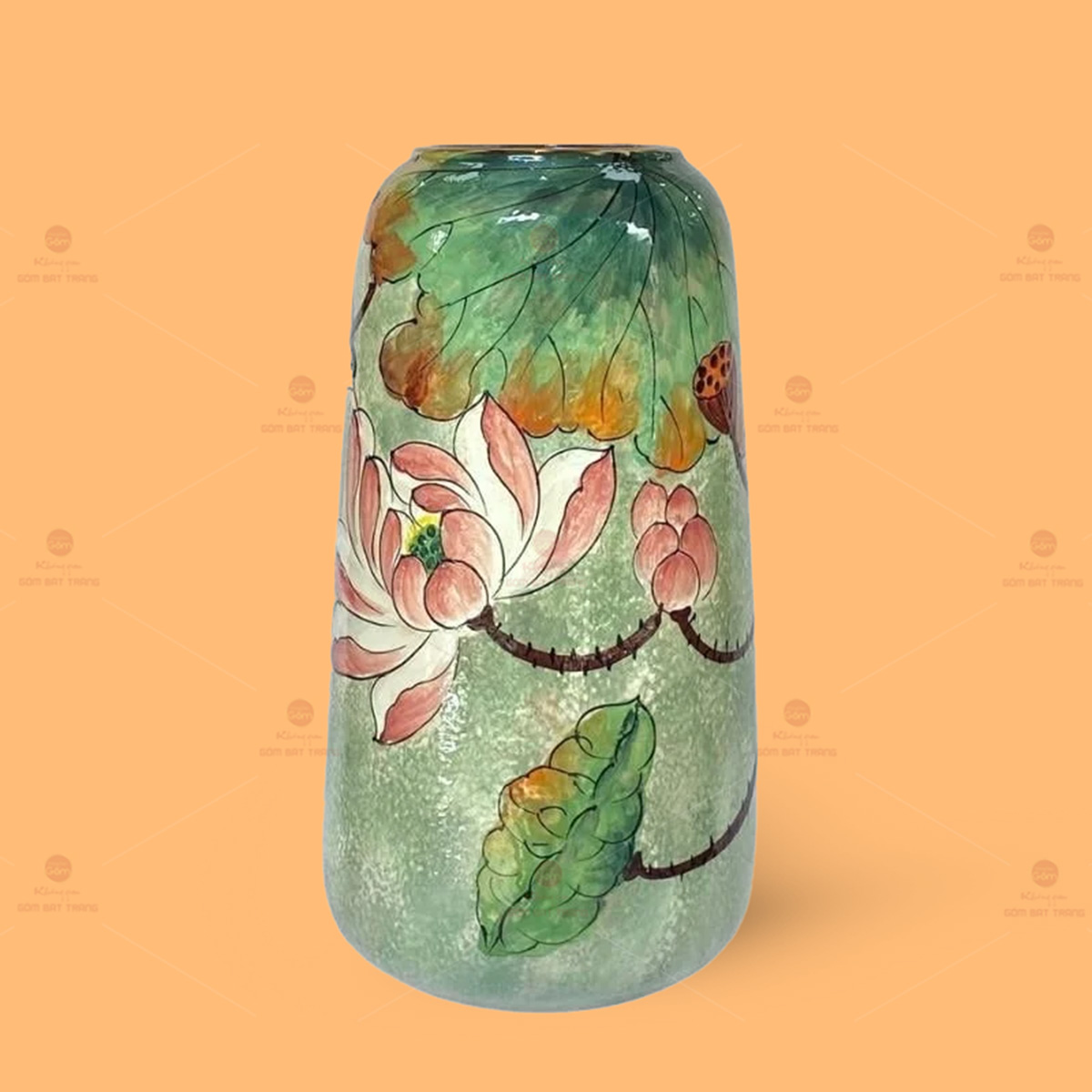 Lọ hoa gốm sứ hoa sen vẽ tay cao cấp trang trí quà tặng 
