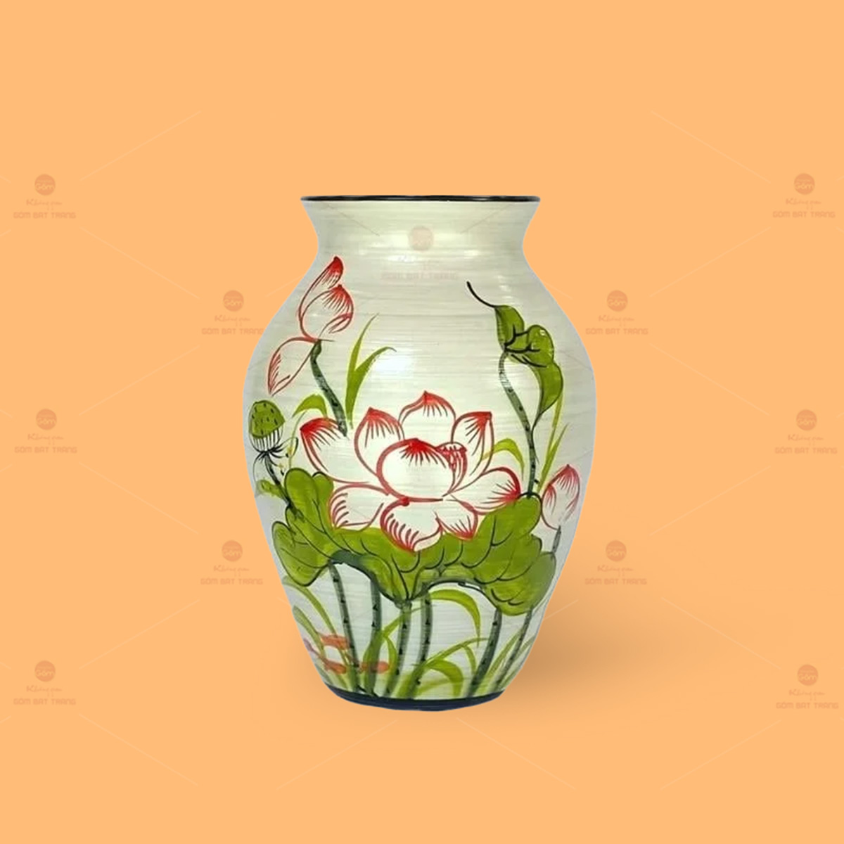 Lọ hoa gốm sứ vẽ tay hoa sen cao cấp trang trí quà tặng 