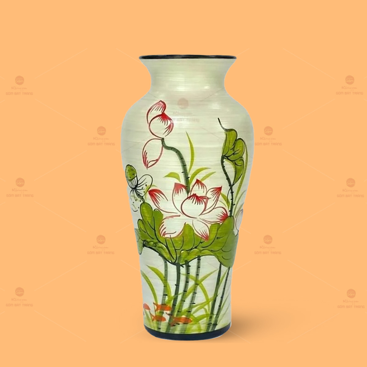 Lọ hoa gốm sứ Bát Tràng vẽ tay hoa sen đẹp, quà tặng ý nghĩa 