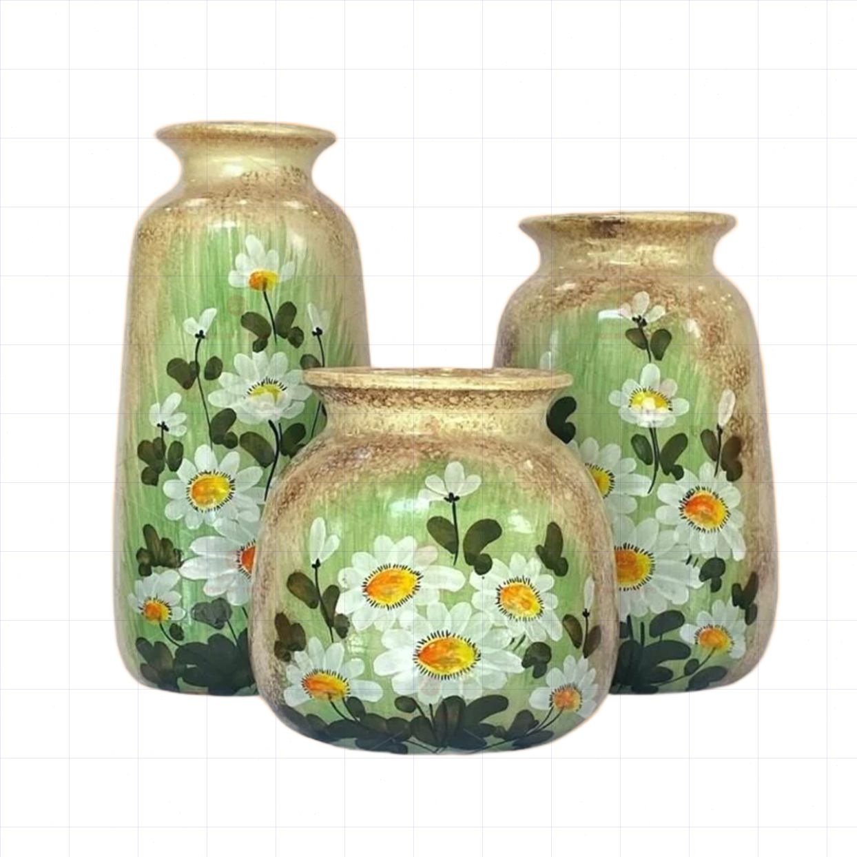 Bộ 3 lọ hoa mini gốm sứ hoa cúc trắng trang trí quà tặng độc đáo 