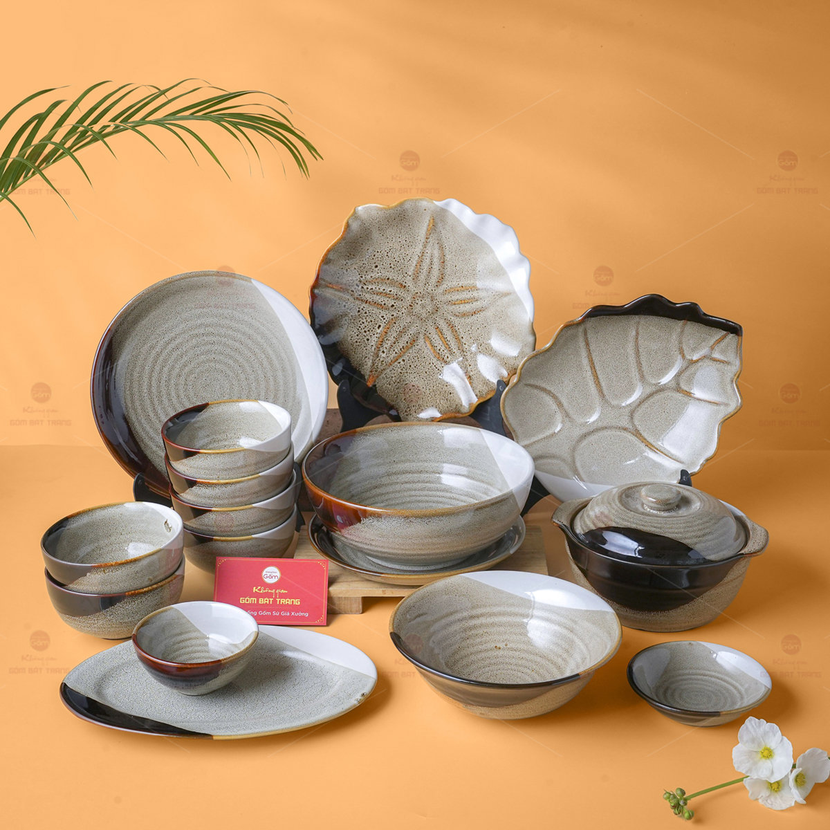 Bộ Bát Đĩa Sứ Bát Tràng Men Hỏa Biến 3 Màu Sang Trọng 