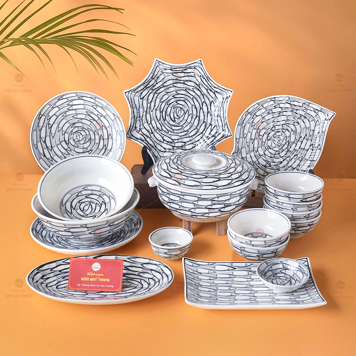 Bộ Bát Đĩa Bát Tràng Cá Đàn Men Trắng Sứ Cao Cấp Sang Trọng 