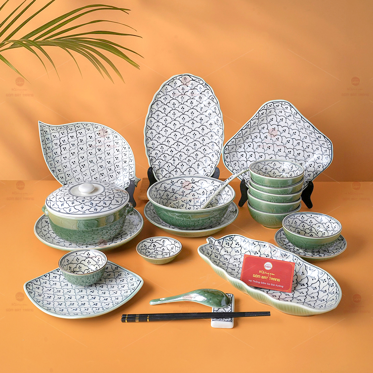Bộ Bát Đĩa Bát Tràng Men Xanh Ngọc Vẽ Bèo Cao Cấp Giá Tốt 