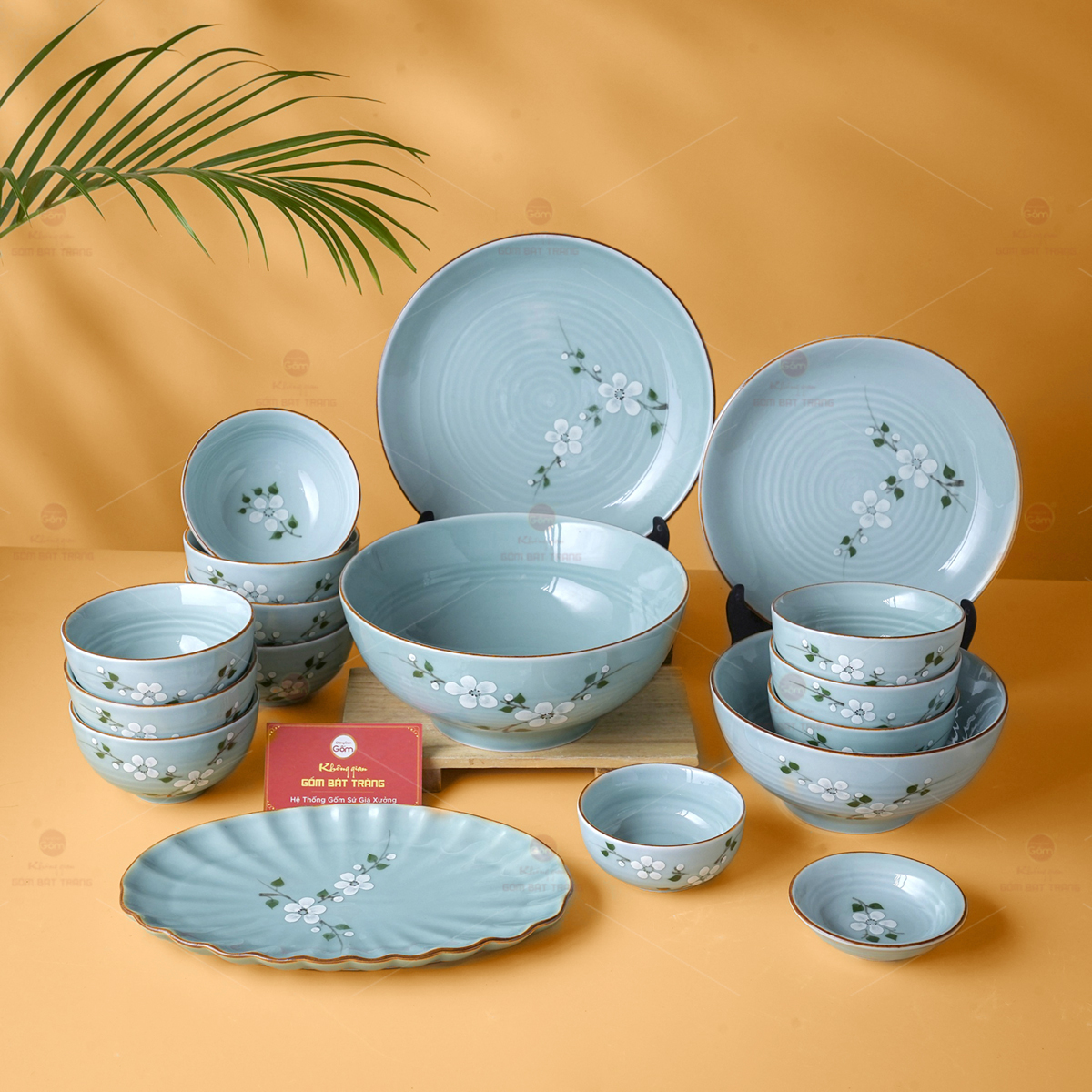 Bộ Bát Đĩa Bát Tràng Ngọc Men Hoa Đào Trắng Cao Cấp 