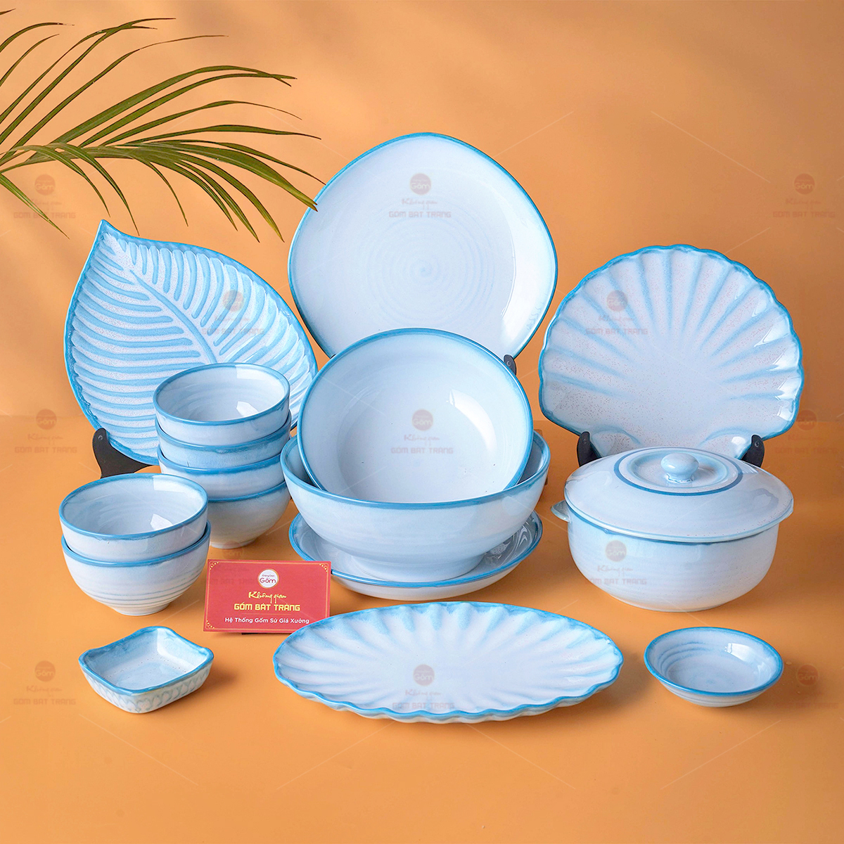 Bộ Bát Đĩa Bát Tràng Men Biển Xanh Cát Trắng Sứ Cao Cấp Quà Tặng 