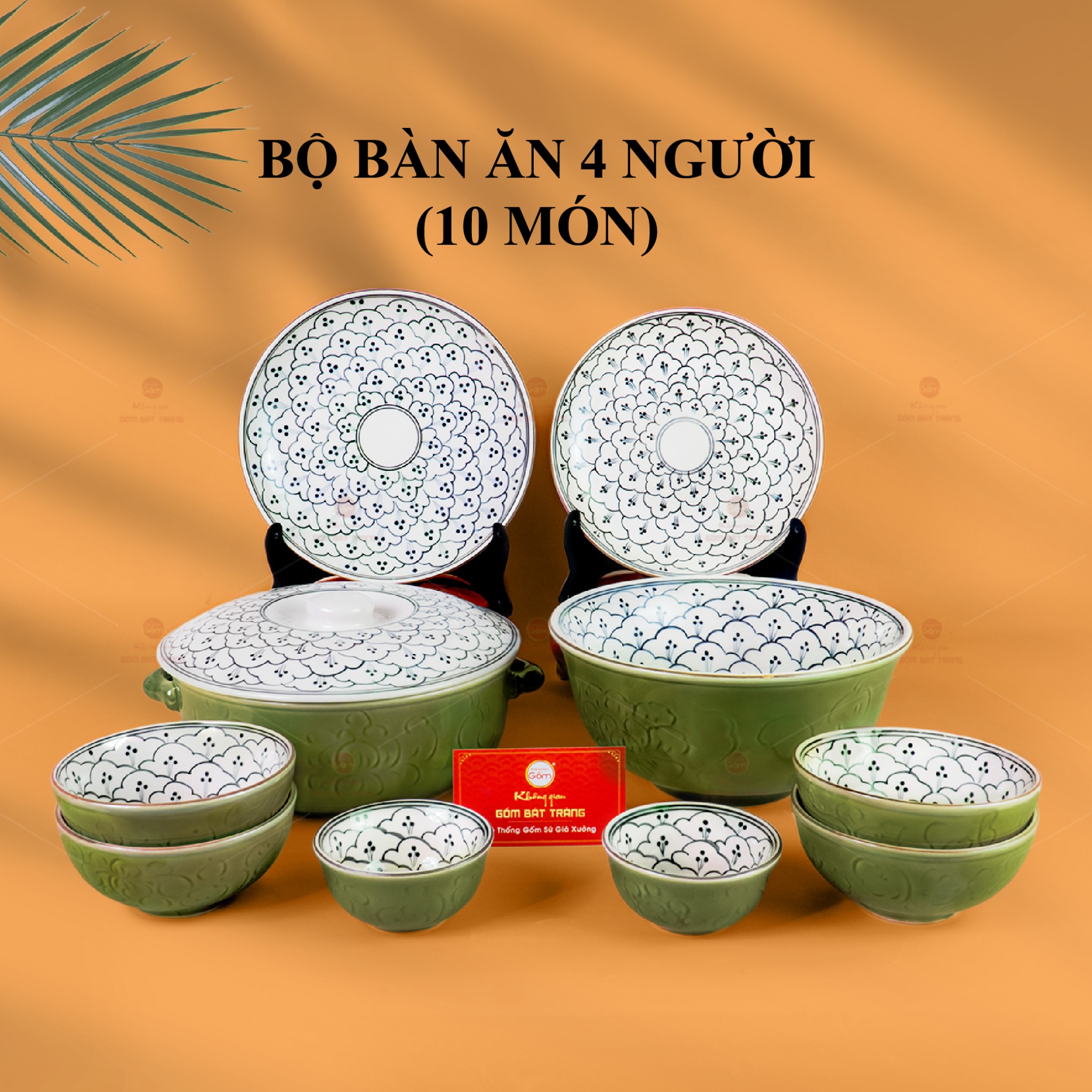 Bộ Bàn Ăn 4 Người 10 Món Men Xanh Ngọc Gốm Sứ Cao Cấp Đẹp 