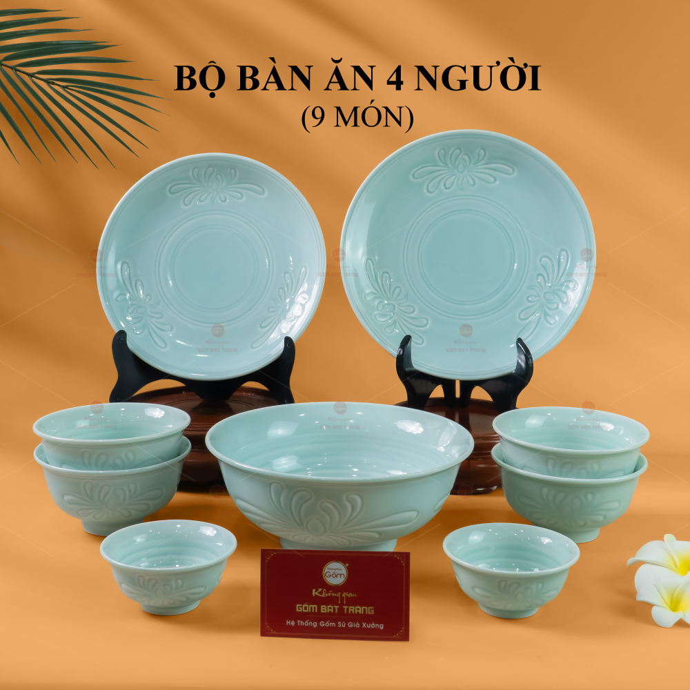 Bộ bàn ăn 9 món men ngọc vân hoa cúc cao cấp tiện lợi 