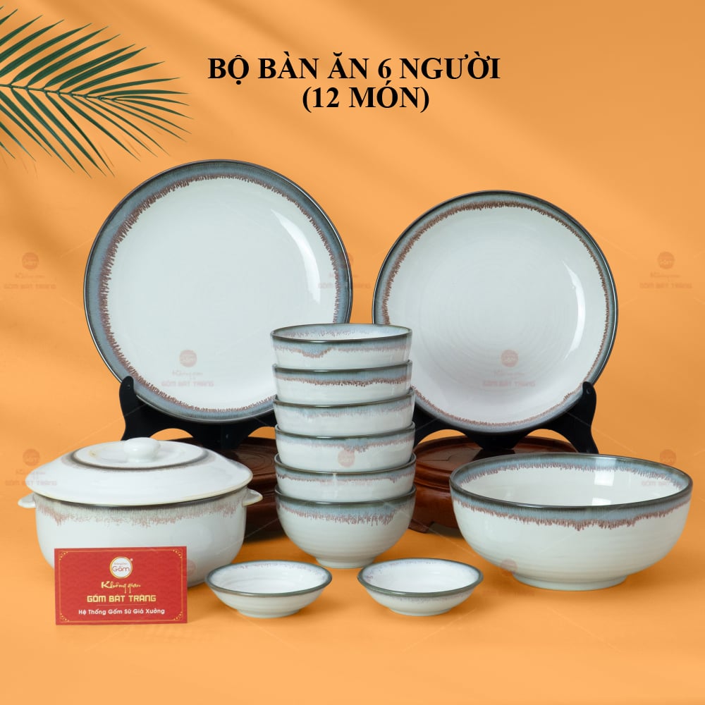 Bộ Bàn Ăn 6 Người 12 Món Men Ngọc Trai Cao Cấp Giá Tốt 