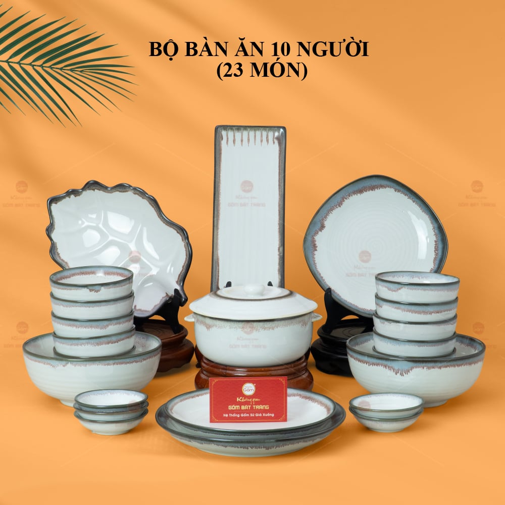 Bộ Bàn Ăn 10 Người Men Ngọc Trai Gốm Sứ Cao Cấp Sang Trọng 