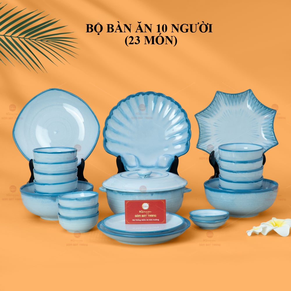 Bộ bàn ăn 10 người 23 món sang trọng Men Biển xanh độc đáo 