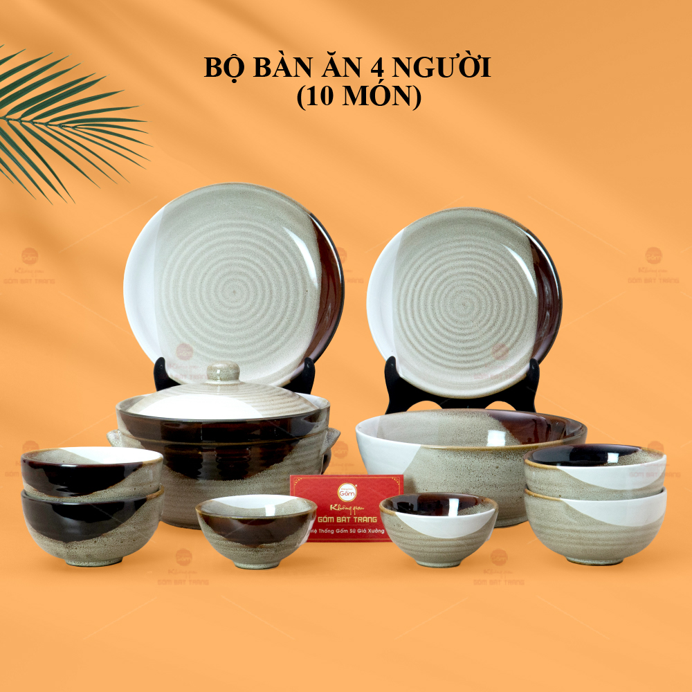 Bộ Bàn Ăn Gốm Sứ 4 Người 10 Món Men Hỏa Biến Sang Trọng Giá Tốt 