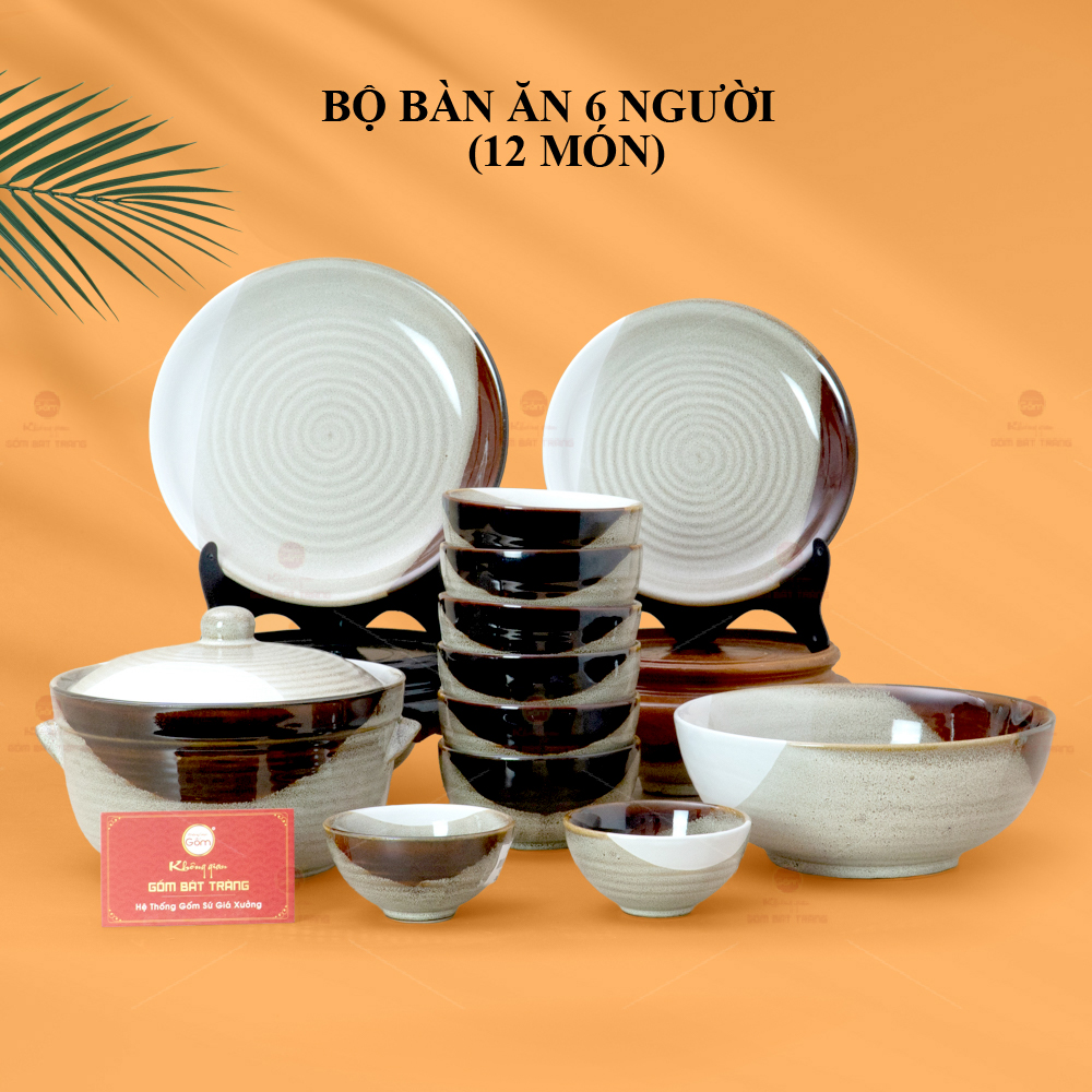 Bộ Bàn Ăn 6 Người 12 Món Men Hỏa Biến 3 Màu Gốm Sứ Cao Cấp Quà Tặng 