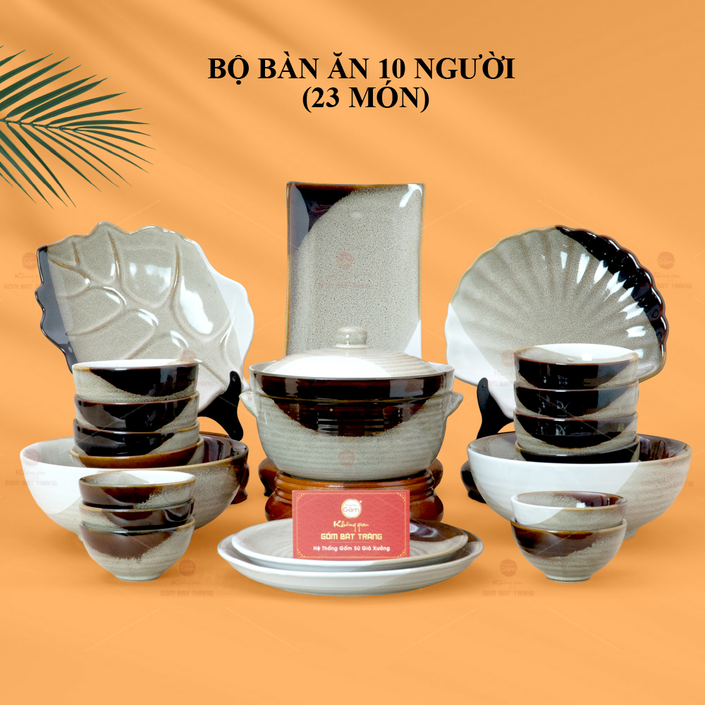 Bộ Bàn Ăn 10 Người Men Hỏa Biến 23 Món Gốm Sứ Cao Cấp Quà Tặng 