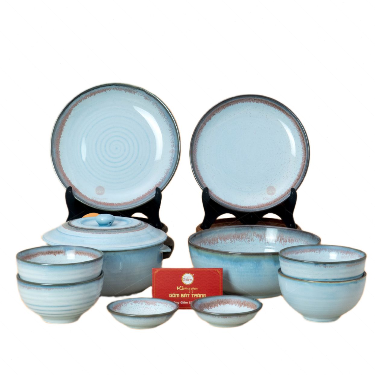 Bộ Bàn Ăn 4 Người 10 món Men Xanh Biển Kim Sa Gốm Sứ Cao Cấp 