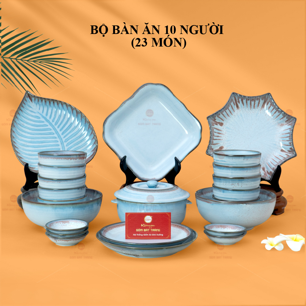 Bộ Bàn Ăn 10 Người 23 Món Men Xanh Biển Cao Cấp Sang Trọng 