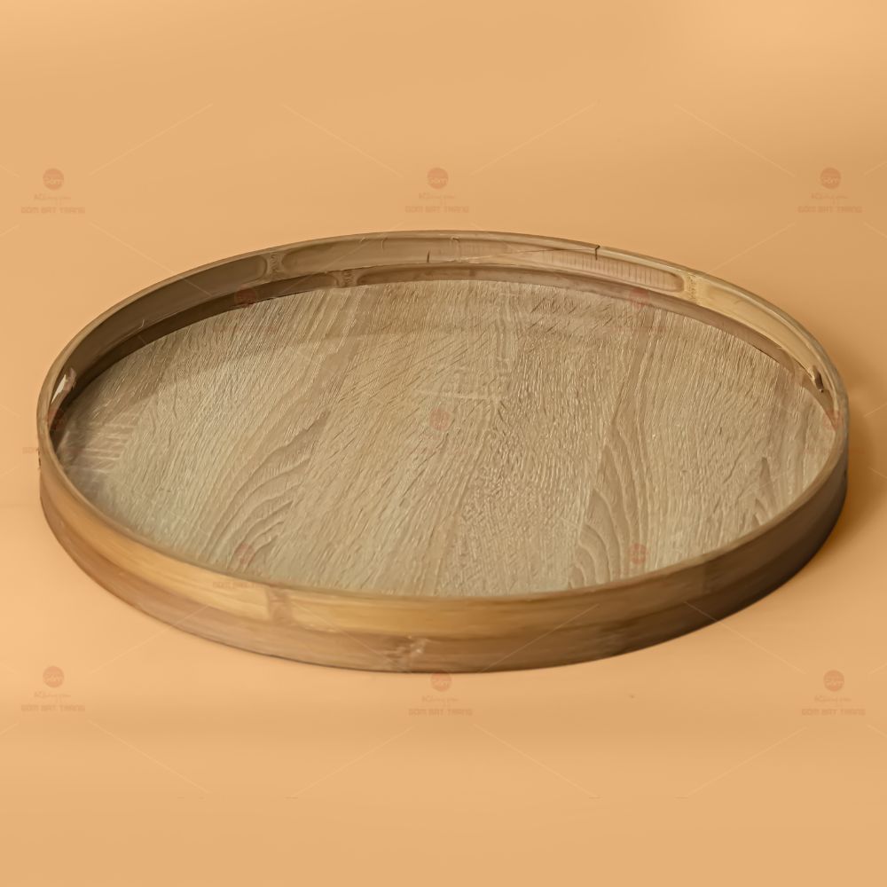 Khay Gỗ Tre Hoa Mặt Trời 45-55cm Bền Đẹp Đựng Trà Quả 