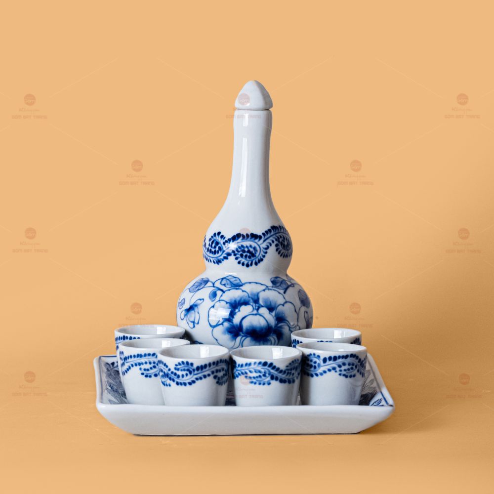 Bộ Nậm Rượu Hoa Phù Dung Sứ Cao Cấp Quà Tặng Tinh Tế Bát Tràng 