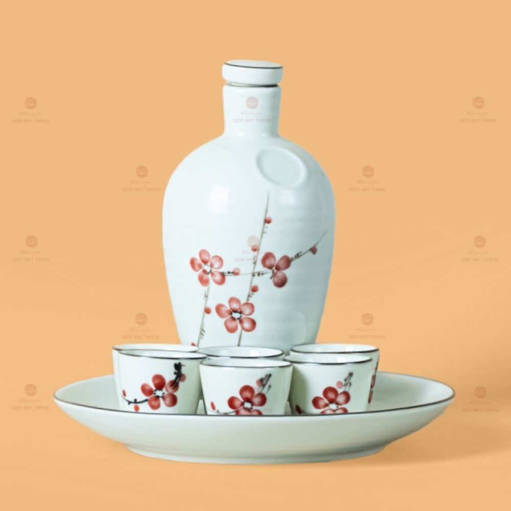 Bộ Nậm Rượu Hoa Phù Dung Sứ Cao Cấp Quà Tặng Sang Trọng 