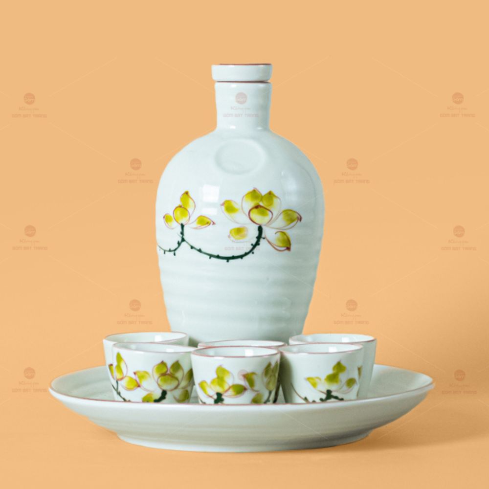 Bộ Nậm Rượu Hoa Sen Vàng Sứ Cao Cấp Quà Tặng Tinh Tế 