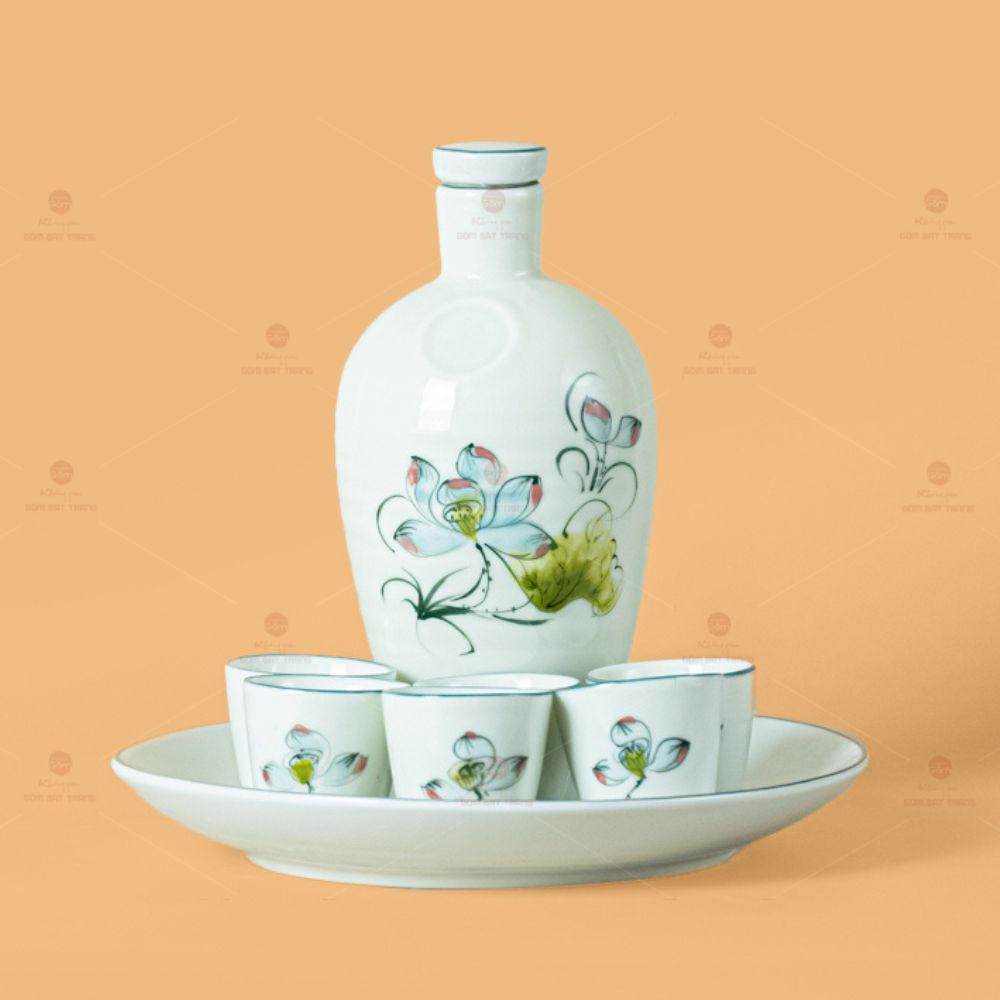 Bộ Nậm Rượu Hoa Sen Bóng Sứ Cao Cấp Quà Tặng Đẹp Giá Tốt 