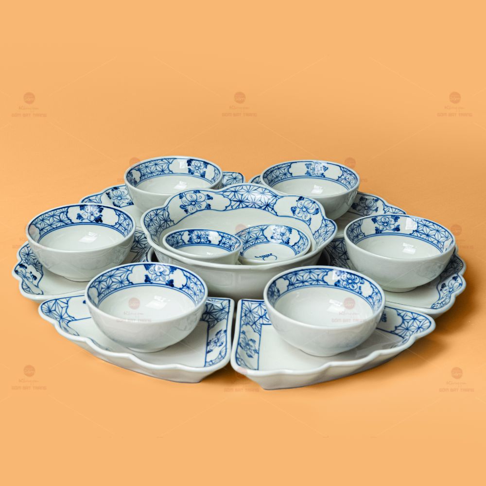 Bộ Bát Đĩa Sứ Hoa Mặt Trời Quả Đào Quà Tặng Gia Đình 