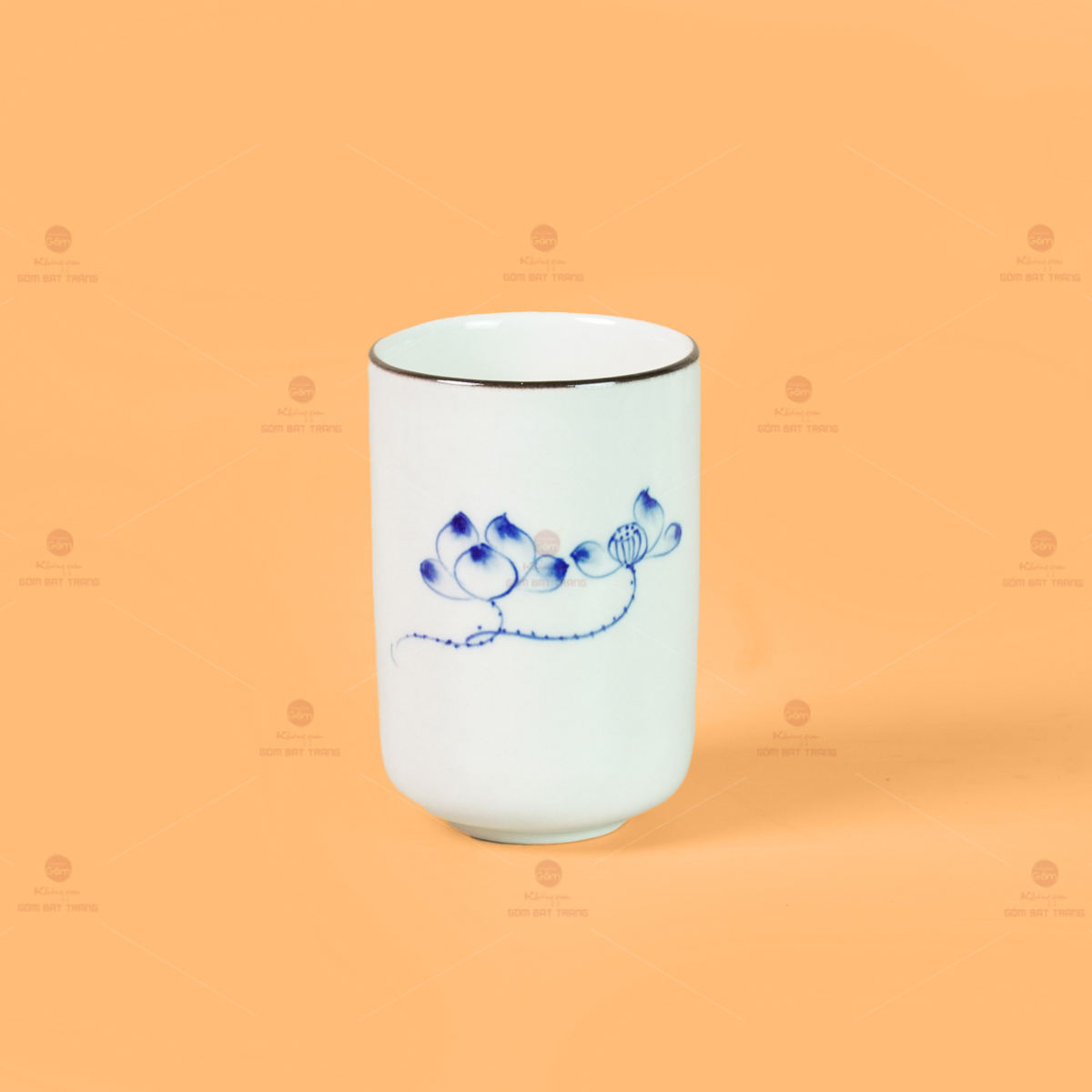 Cốc Gốm Sứ Hoa Sen Trắng Uống Trà Cao Cấp Tinh Tế 