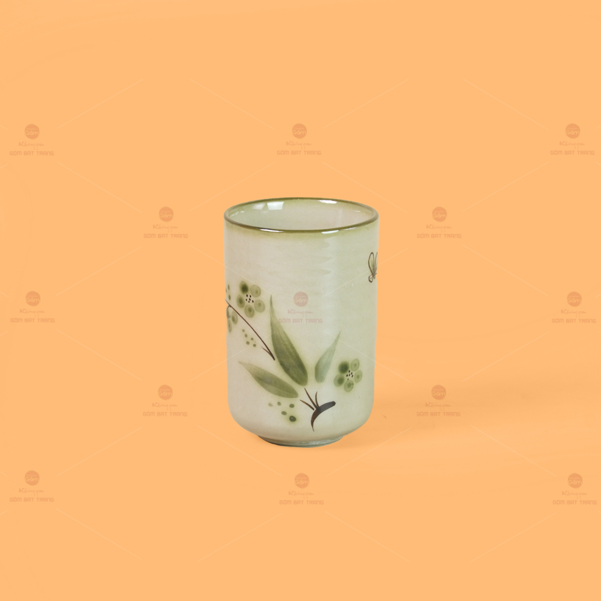 Cốc uống trà gốm sứ họa tiết chuồn trúc cao cấp Bát Tràng quà tặng 