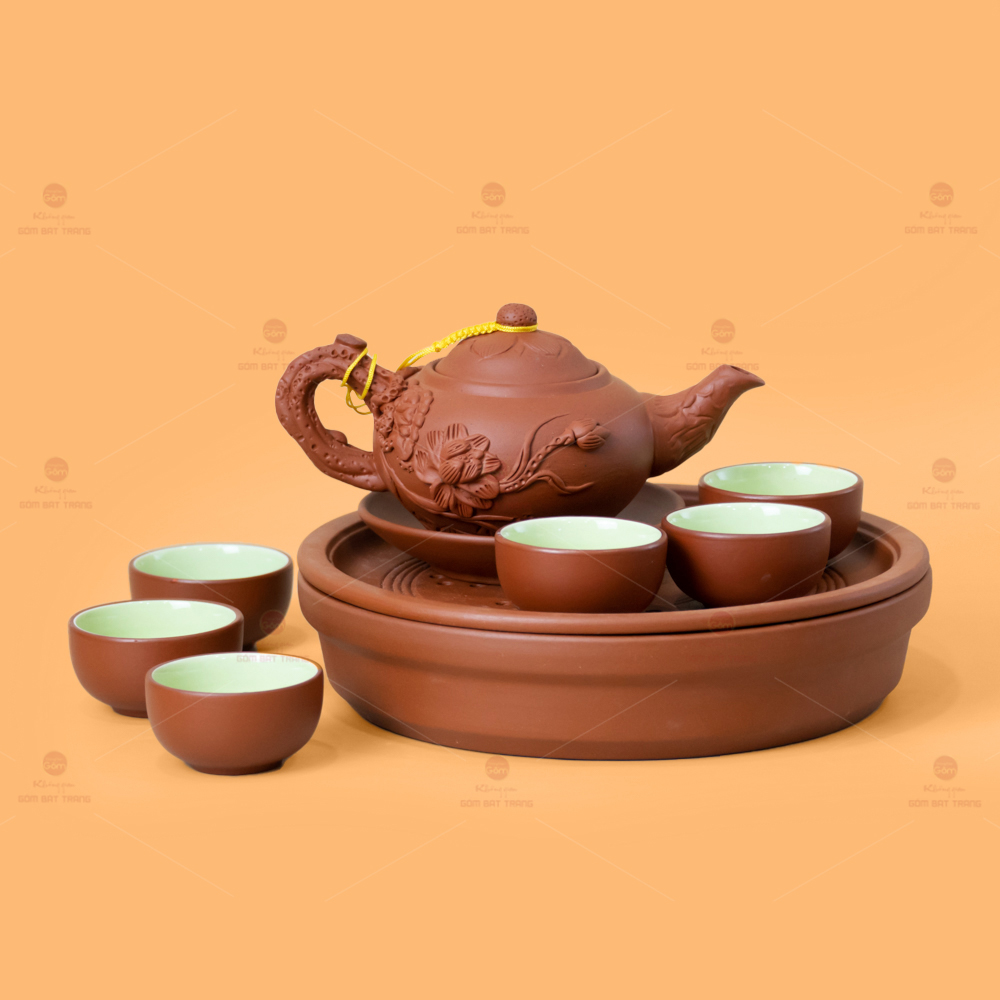 Bộ Ấm Trà Tử Sa Hoa Sen Đắp Nổi Sang Trọng Tặng Quà 