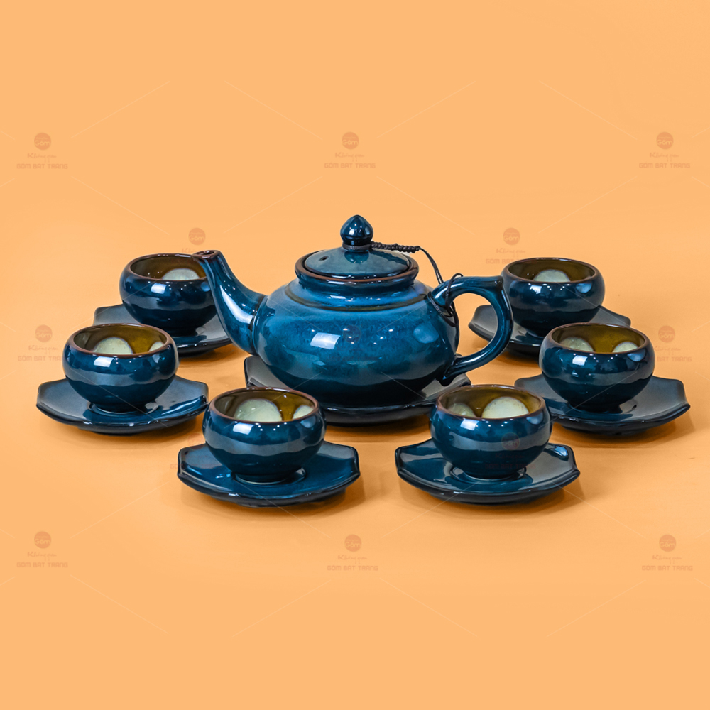 Bộ ấm trà Thiên Nga men hỏa biến cao cấp đầy đủ phụ kiện 