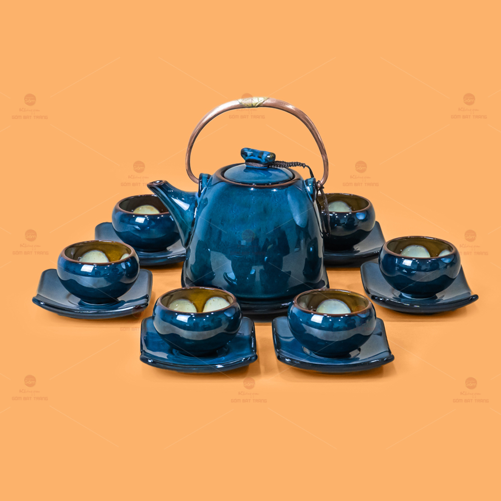 Bộ ấm trà men hỏa biến cao cấp Bát Tràng tiện nghi sang trọng 