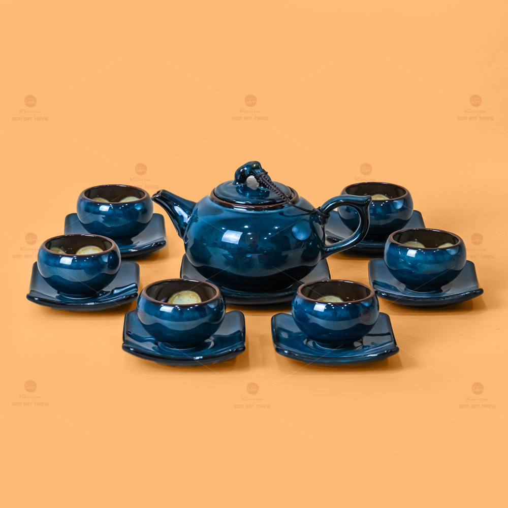 Bộ Ấm Trà Quả Hồng Xanh Men Hỏa Biến Sang Trọng Bát Tràng 