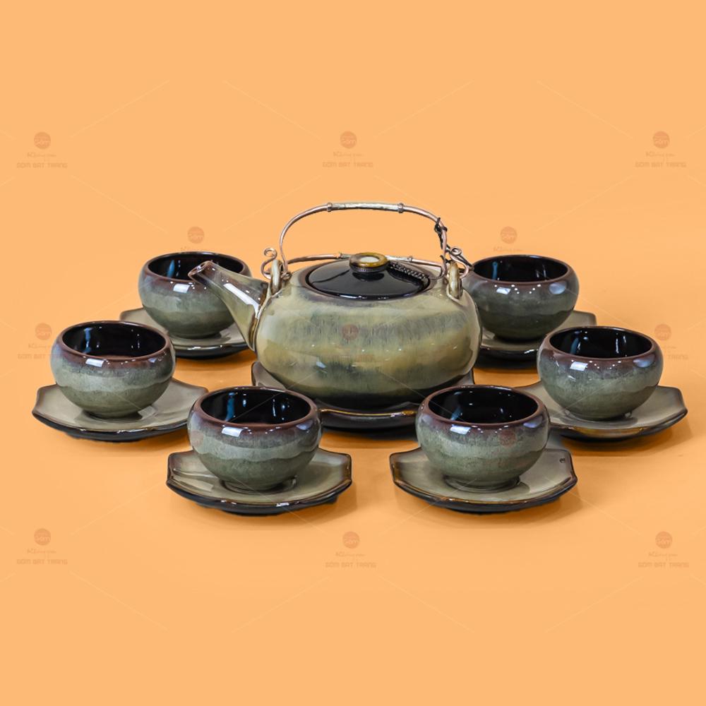 Bộ Ấm Trà Giang Tây Men Hỏa Biến Gấm Hoa - Phụ Kiện Đầy Đủ, Chất Lượng 