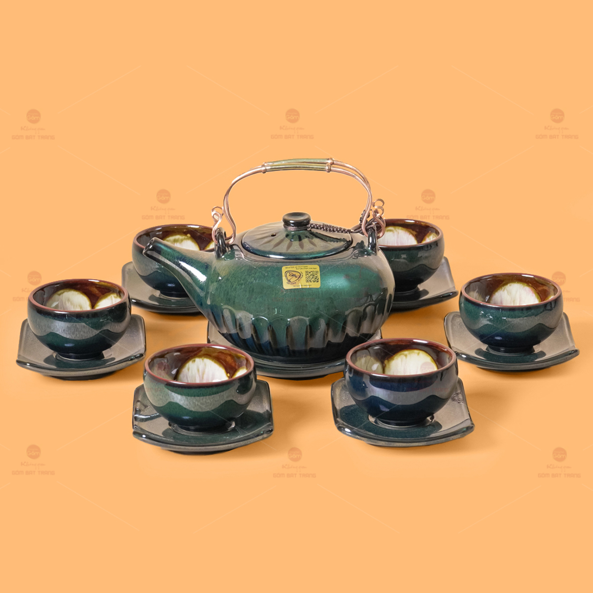 Bộ Ấm Chén Giang Tây Men Hỏa Biến Sang Trọng Quà Tặng 