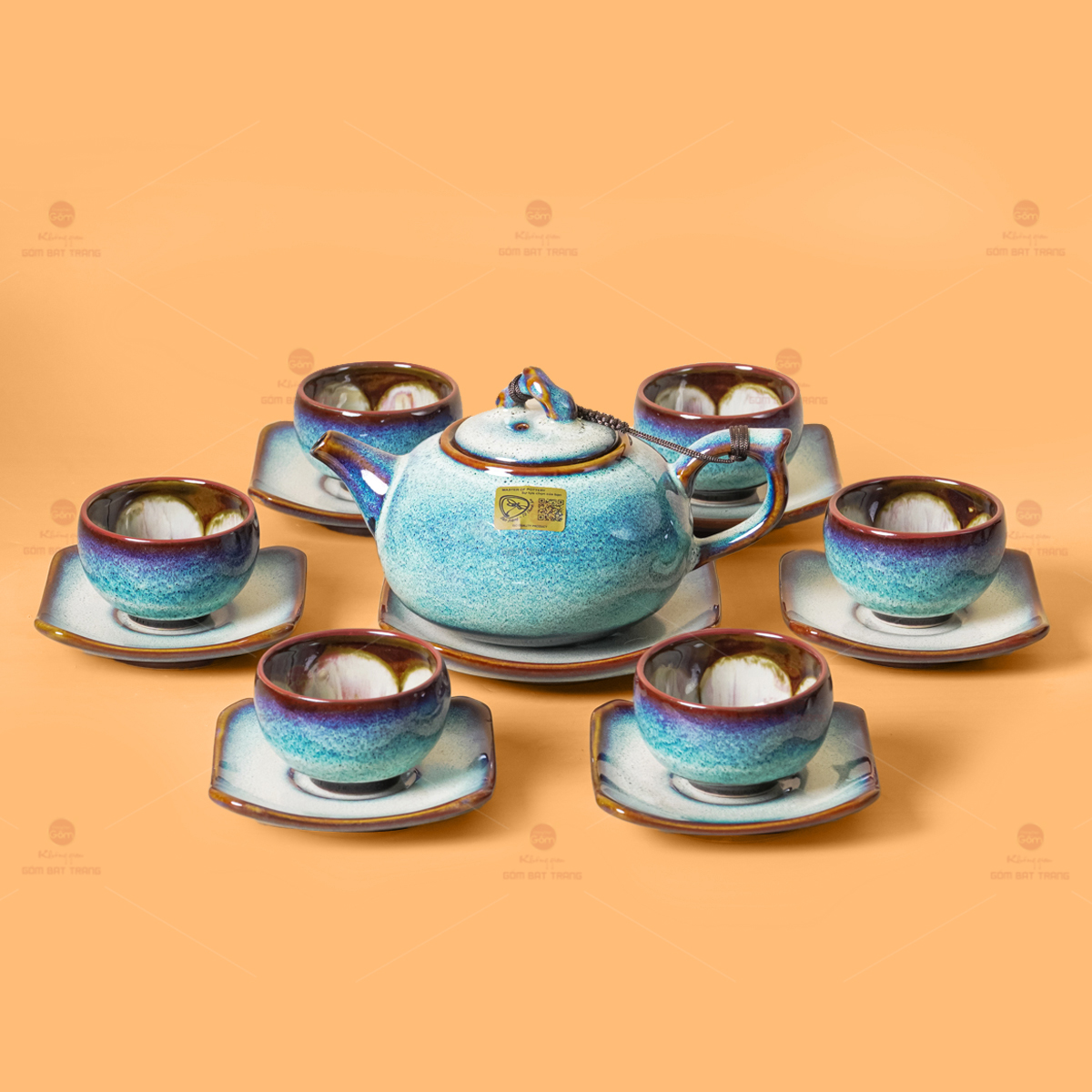 Bộ Ấm Chén Men Hỏa Biến Quà Tặng Sang Trọng Ấm Áp 