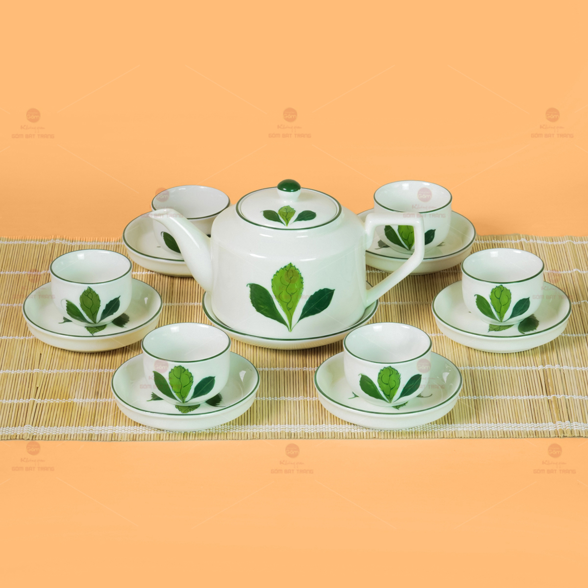 Bộ Ấm Chén Gốm Sứ Men Kem Ngò Gai Sang Trọng Quà Tặng 