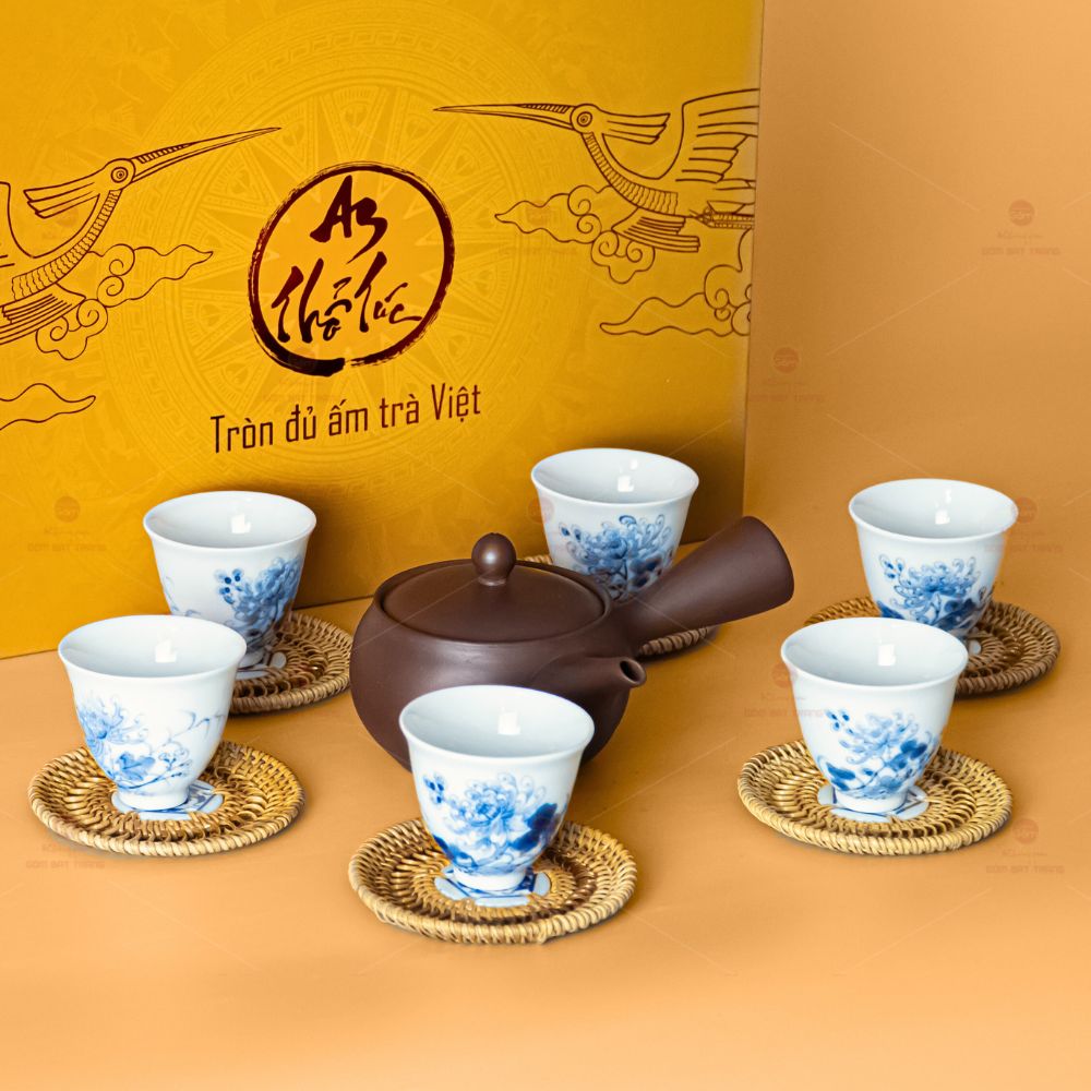 Bộ Ấm Chén Sứ Nhật Bản An Thổ Túc Quà Tặng Độc Đáo Thưởng Trà 