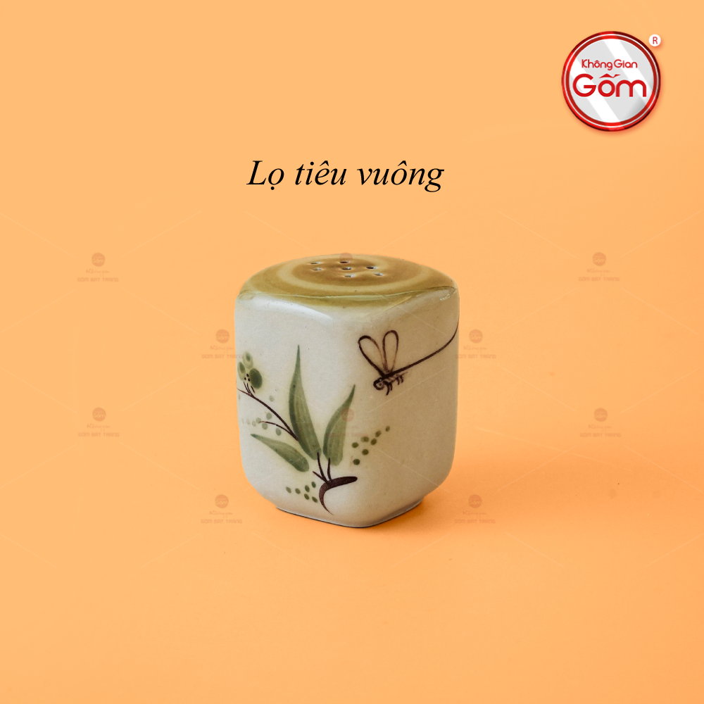 Lọ Tiêu Vuông Hoa Đào Chuồn Sứ Cao Cấp Quà Tặng Đẹp 